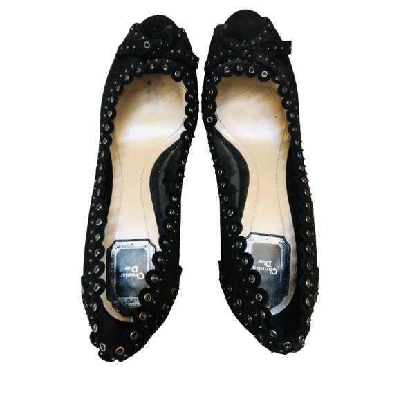 Christian Dior Black Suede Studded Pumps Size 39 - Picture 3 of 7